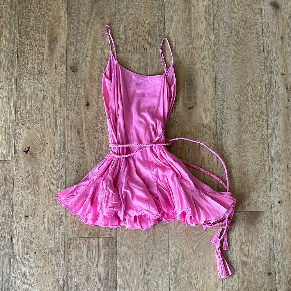 RHODE ‘Casey’ Pink Ruffled Tie Front Mini Sundress - Picture 5 of 8
